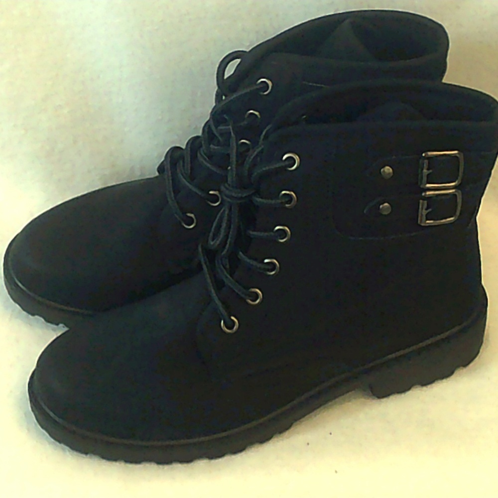 Black Lace Up Boots w/2 Decorative Buckles